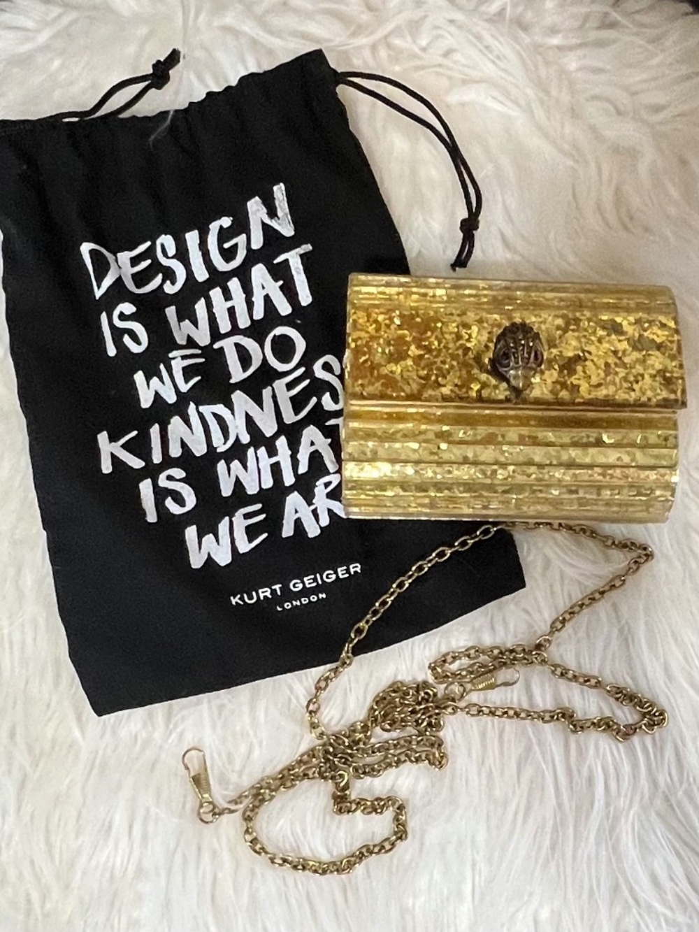 Kurt Geiger Micro Gold Sparkle clutch cross body